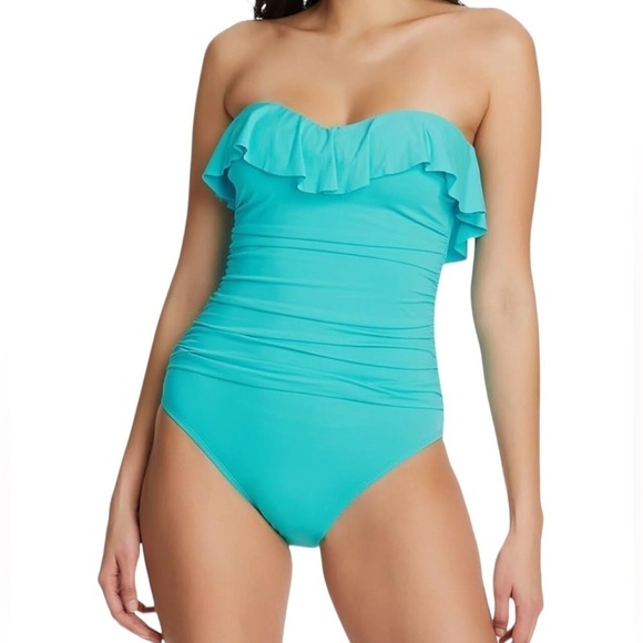 Bleu Rod Beattie Wave Runner Ruffle One Piece Swimsuit Turquoise - Picture 15 of 15